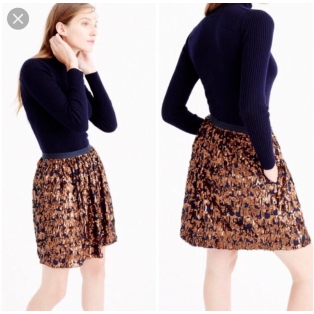 NWT J.Crew Navy Blue Copper Abstract Sequin Skirt, Size 2